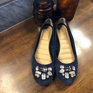 Navy blue Me Too Flats w/jewels on toe